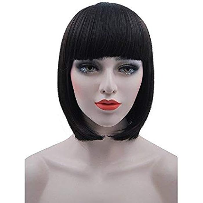 DILLARDS No Logo Black Straight Short Hair Bob Wigs With Flat Bangs Cosplay Synthetic Wigs For Women - Image 3